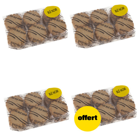3 sachets de galettes blé noir 460g achetés, le 4 ème offert
